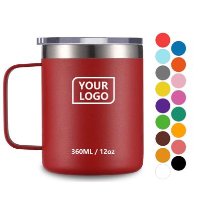 China Disposable custom logo 12oz 14 oz 16 20 oz double wall 304 stainless steel beer thermos thermo camping mug with handle for sale