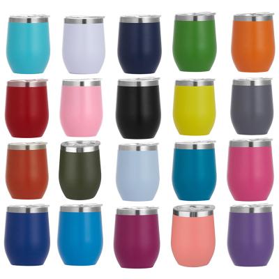 China 12oz Disposable Custom Logo Powder Coated Double Wall Vacuum Insulated Wine Tumblers Sets With Lid 12 oz Stainless Steel for sale