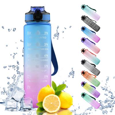 China 32 Ounce BPA Free Motivational Sports Water Bottle Stocked Leak Proof Plastic Water Jug Big Size for sale