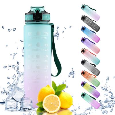 China Large 32oz BPA Free Reusable Gym Water Jug Sports Gallon Stocked Motivational Water Bottle With Time Marker for sale