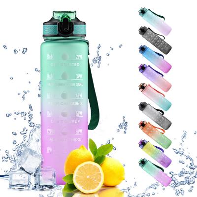 China 32 oz BPA Free Plastic Leakproof Gym Tritan Outdoor Sports Fitness Motivational Camping Water Bottle Stocked With Time Marker for sale