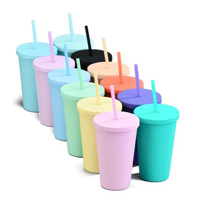 China Matte 16oz Disposable Double Wall Eco Friendly Bpa Free Plastic Tumblers With Straw for sale