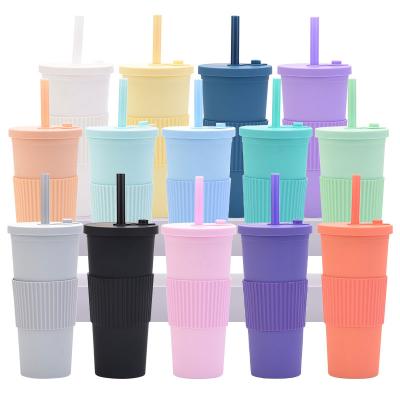 China Custom Logo Disposable 24 Ounce Double Wall BPA Free Leakproof Wide Reusable Straw Milk Bubble Tea Tumbler Cups for sale