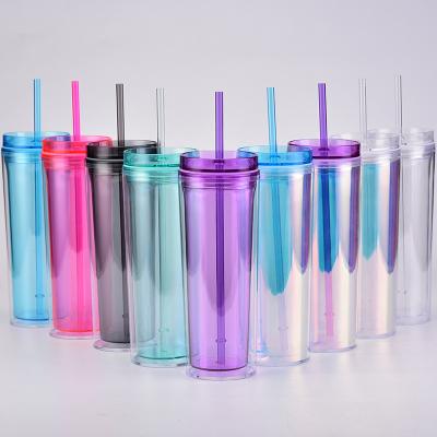 China Wholesale Disposable Wall Mount Clear Plastic Acrylic Lean Double Matte 16oz BPA Free Tumbler Cup With Lids And Straw for sale