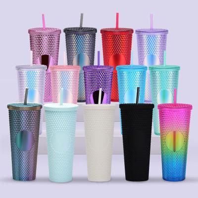 China Disposable Custom Reusable Cold Wall Double Color Diamond Studded Logo 24oz Cup Bling Tumbler for sale