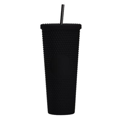 China Disposable Custom Logo 24 Ounce Double Wall Plastic Matte Tumbler Straws Studded Red Black Cup With Studs for sale