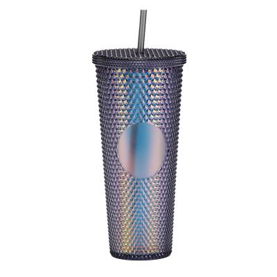 China Customized Disposable BPA Free 16oz 24oz Patented Plastic Studded Acrylic Straw With Lid And Tumbler Reusable Double Wall Cold Cups for sale