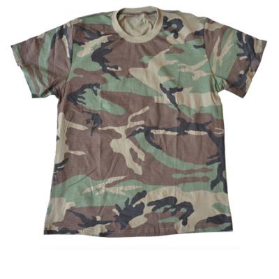 China 100% Breathable Cotton O-Neck Collarless Short Sleeves Custom Military Woodland Camouflage T-Shirt for sale