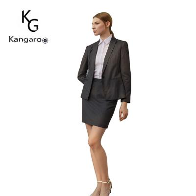 China Anti-Wrinkle Striped Cloth Lapel Business Women Blazer Pencil Worsted Skirt Suits for sale