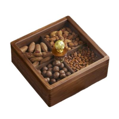 China Sustainable Europe Style Wooden Storage Box  Fruits Snacks Candy Storage Plate Box with Cover 6 Slots for sale