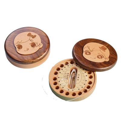 China Home Baby Tooth Wooden Storage Keepsake Modern Walnut  Wood Baby Teeth Souvenir Keepsake Box for sale