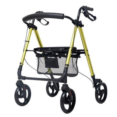 China Foldable Lightweight Aluminum Shopping Walker Height-Adjustable Folding Shopping Rollator With Seat And Brakes for sale