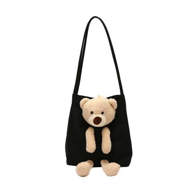 China Large Capacity Canvas Tote Bags Cute Bear Pattern Reusable Custom Reusable Shopping Bag Shoulder Foldable Customer Bags for sale