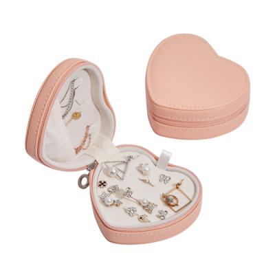 China Fashion Portable Rose Jewelry Storage Box PU Heart Shaped Gift for Girls Earrings Necklaces Bracelet Jewelry Boxes for sale