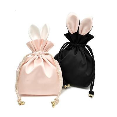 China Bunny Ears Drawstring Bag Hair Rabbit Ball Cosmetic Jewelry Fashionable Cute Silk Bag Storage Drawstring Pouch Portable Bag for sale