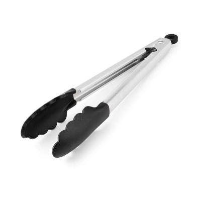 China Simple Design Traditional Classic Caterer Canteens Ka Silicone Slanted Black SS Tongs For Food for sale