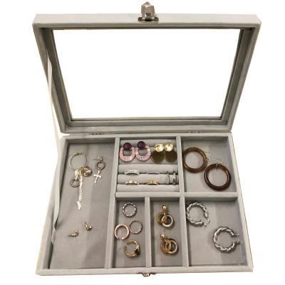 China Eco-friendly Velvet Travel Earrings Ring Necklace Organizer Jewelry Box With Big Mirror for sale