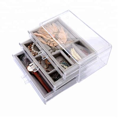 China Eco-friendly Velvet Clear Lid Jewelry Tray Showcase Display Storage Drawer Jewelry Box for sale