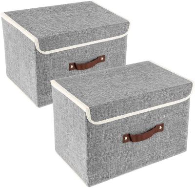 China Viable Foldable Storage Boxes with Lid and Handle for Wardrobe Clothing Books Cosmetics Toys Gray for sale