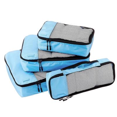 China 2020 Fashion Amazon Seller Fabric Sky Blue Nylon Mesh Packing Organizer Cubes 4 Piece Travel Set for sale