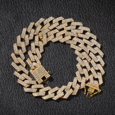 China Trendy Fashion Hip Hop 20MM Gold Plated Iced Out Cuban Link CZ Fork Cuban Link Necklace Diamond Stainless Steel Jewelry Chain Bracelets for sale