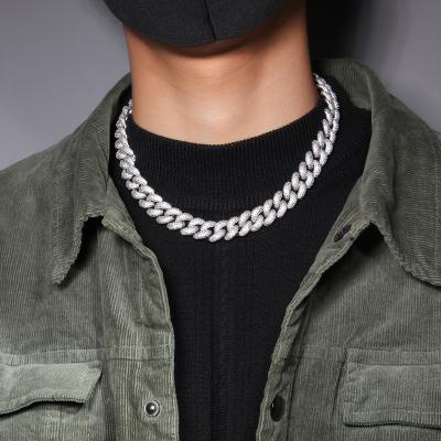 China FASHION Hip Hop14MM White Gold Plated Jewelry Iced Out Cuban Link CZ Fork Cuban Link Necklace Diamond Cuban Chain Fashion Chain Bracelet for sale