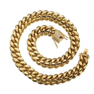 China FASHIONABLE Wholesale Custom Cuban Link Mens Hip Hop Miami Miami Stainless Steel 14k 18k Gold Plated Jewelry Necklace Cuban Link Chain for sale