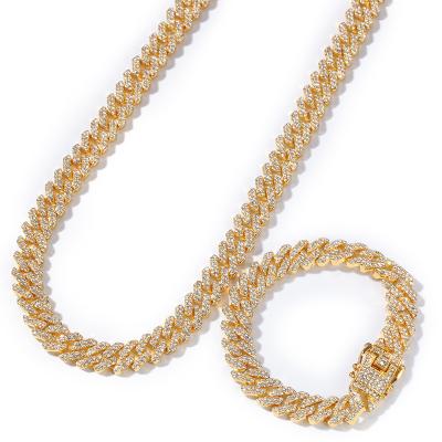 China 12mm new diamond alloy hip-hop gold-plated necklace men's chain bar European and American CIS hot style FASHION full Cuban necklace for sale