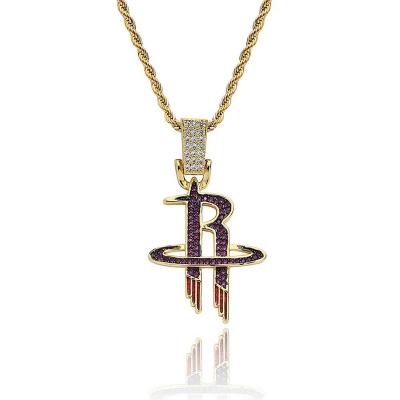 China 2021 Hip Pendant Necklace FASHION Hop Ice Shape Colorful NB Miami Heat Logo Pendant High Quality Luxury Jewelry for sale