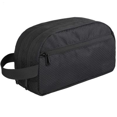 China Black Fashion Large Travel Shaving Shower Water Resistant Nylon Toiletry Bag for sale