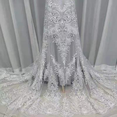 China White flower embroidery lace clothes handmade embroidery lace fabric textile lace fabric for sale