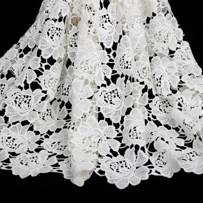 China Latest Viable White Color Cotton Embroidery Guipure Lace Fabric For Clothing for sale