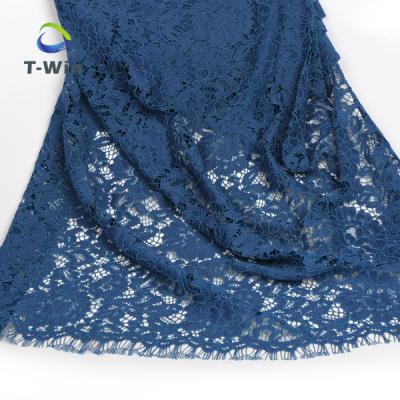 China Viable French Lace Fabric Cotton Eyelash Embroidery Cord Lace Fabric Guipure Lace For Dress for sale