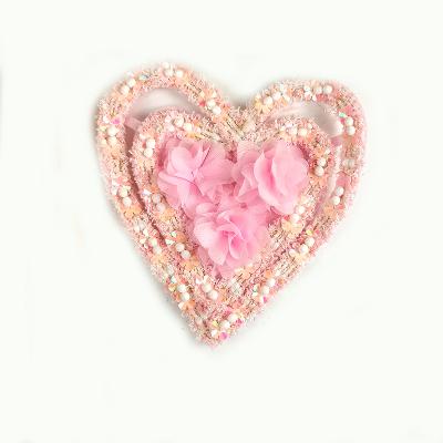 China new design 3D embroidered heart patches hand made beads embroidered patches polyester 3D flower beads for sale