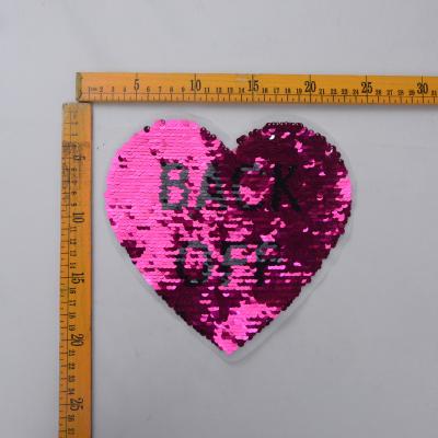 China wholesale price 3D fashion heart shape embroidered reversible sequin patches for clothes for sale