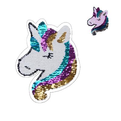 China Reversible 3D Sequin Patches Lentejuela Unicorn Sequin Applique Patches For Clothing for sale