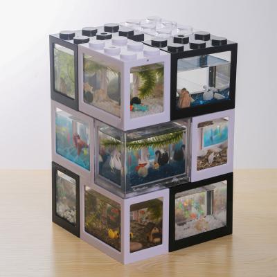 China Best Building Block Fish Tank Aquarium LED Viable Acrylic Transparent Creative Tabletop Mini Lamp Fish Tank for sale