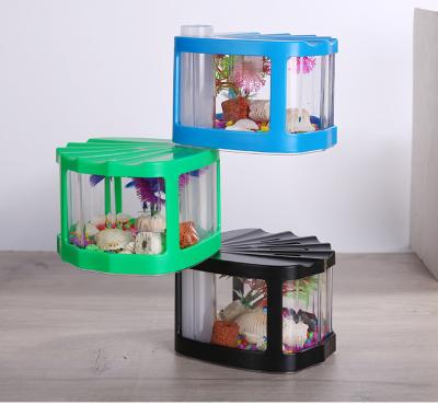 China Small fish tank mini aquarium lamp aquarium LED building block plastic aquarium best viable transparent creative tabletop aquarium fish tank for sale