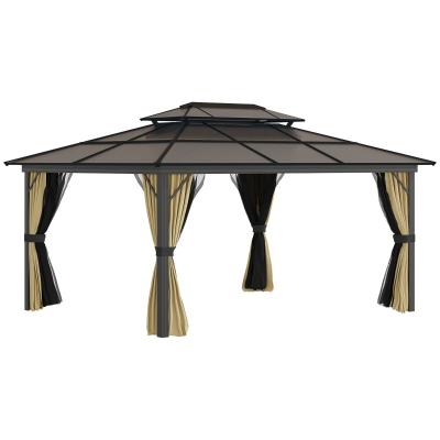 China Durable Outdoor Steel Garden Gazebo Double Sunshade Roof With Mosquito Netting for sale