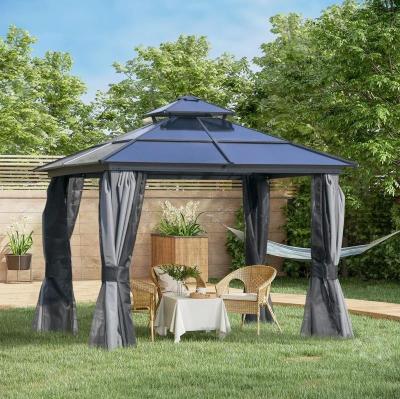 China Outdoor Gazebo Durable Luxury Aluminum High Quality Pergola Hardtop Gazebos Garden Double Polycarbonate Roof Gazebo for sale