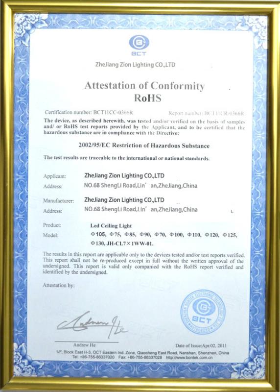 Attestation of Conformity RoHs - ZheJiang Zion Lighting CO.,LTD