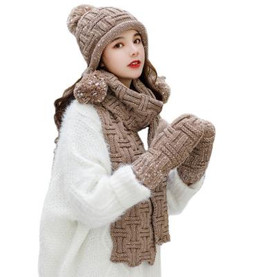 China Hot Sale Short Knit Hat Scarf Gloves Ladies Fashion Hot Knit Set for sale