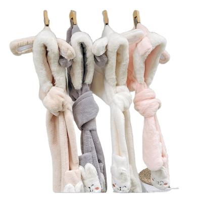 China New Fashion Autumn And Winter All-match Hat Scarf One Cute Cartoon Rabbit Cute Plush Warm Scarf Suitable for sale