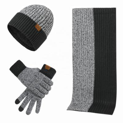 China Fashion Medium Adult Knitted Scarf Set Hat Scarf Hand Warmer Thick Warm Three Piece Wool Knitted Gift Set for sale