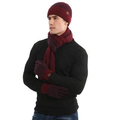 China Fashion Medium Adult Knitted Scarf Set Hat Scarf Hand Warmer Thick Warm Three Piece Wool Knitted Gift Set for sale