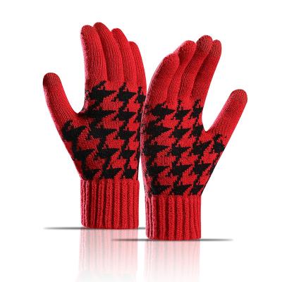 China Stylish fashion knitted men's wool warmth and velvet thickened large touch screen winter gloves for sale