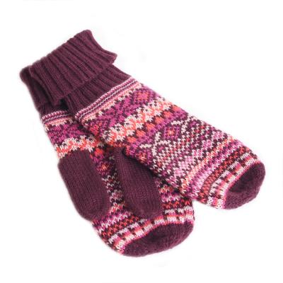 China New stylish mixed color jacquard ribbed cuffs winter warm fingerless mittens knitted gloveswinter gloves for sale