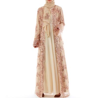 China 2020 Premium Sequins Embroidery Abaya Dubai Muslim Dress Anti-Static Lace Up Ramadan Kaftan Islam Kimono Women Eid Mubarak Turkish for sale