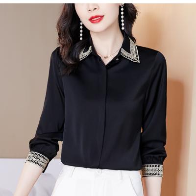 China Beautiful Long Sleeve Designer Design Gold Embroidered Anti-pilling Shirt Spring Runway Women's Shirt Autumn Top Button Elegant Office Slim F for sale