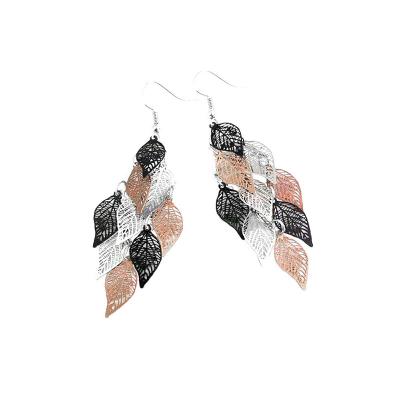 China New Design Fashion Trendy Leaf Earrings Colorful Set Of Earrings With Copper Accessories for sale